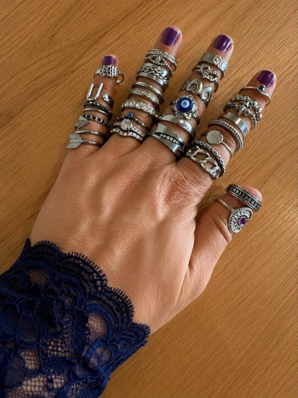 30 rings Silvertone stacking rings bundle lot - vintage -mod, gothic grunge